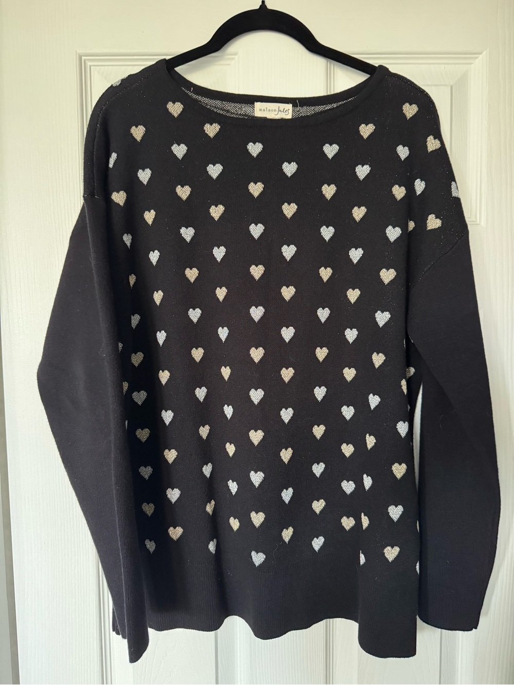 Maison Jules Black Heart-Print Sweater